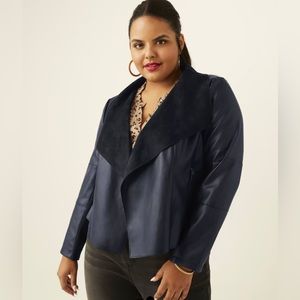 Bagatelle Faux LeatherJacket open front Drape Fly Away Mixed Media Black Moto